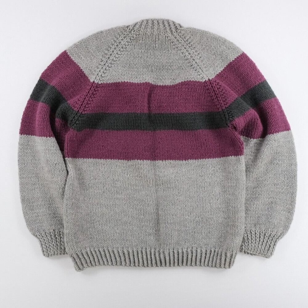 Vintage Women's Size Large Sweater Heavyweight Hand Knit Crochet V Neck Wool - Picture 2 of 5